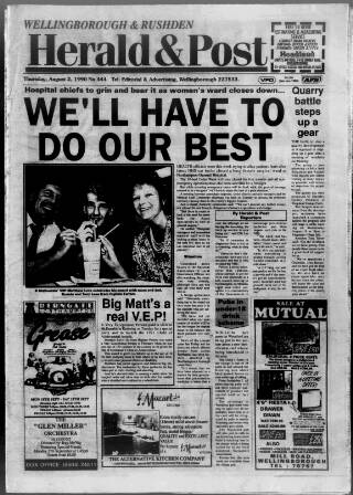 cover page of Wellingborough & Rushden Herald & Post published on August 2, 1990