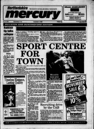 cover page of Royston and Buntingford Mercury published on November 2, 1990