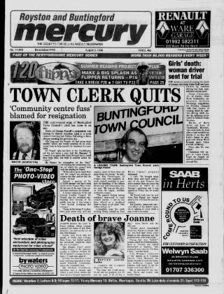 cover page of Royston and Buntingford Mercury published on August 2, 1996