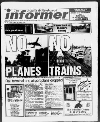 cover page of Ruislip & Northwood Informer published on August 2, 1996