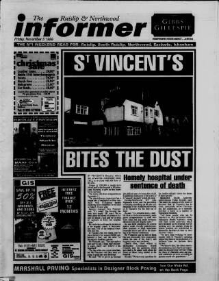 cover page of Ruislip & Northwood Informer published on November 5, 1999