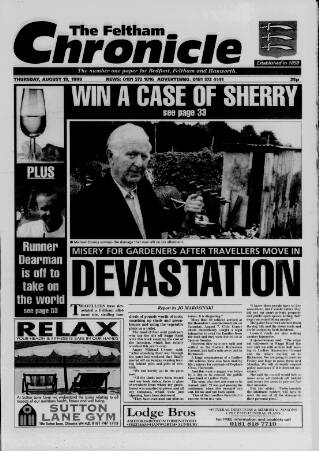 cover page of Feltham Chronicle published on August 19, 1999