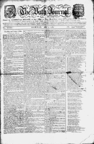 cover page of Bath Journal published on April 1, 1782