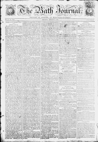 cover page of Bath Journal published on August 2, 1802