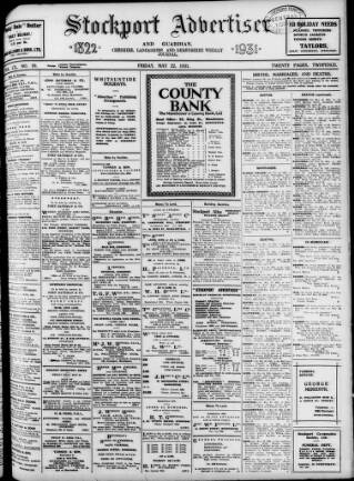 cover page of Stockport Advertiser and Guardian published on May 22, 1931