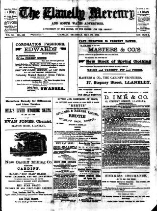 cover page of Llanelly Mercury published on May 22, 1902