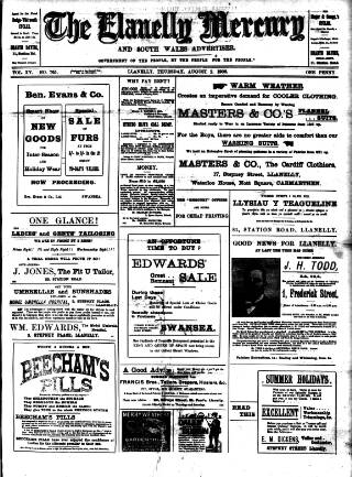 cover page of Llanelly Mercury published on August 2, 1906