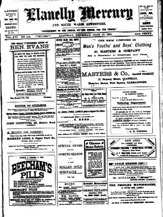 cover page of Llanelly Mercury published on June 13, 1907