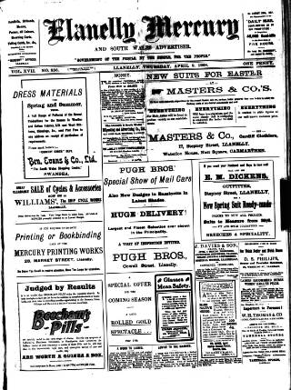 cover page of Llanelly Mercury published on April 9, 1908