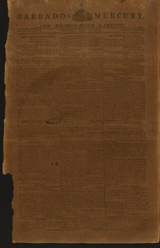 cover page of Barbados Mercury and Bridge-town Gazette published on June 13, 1812