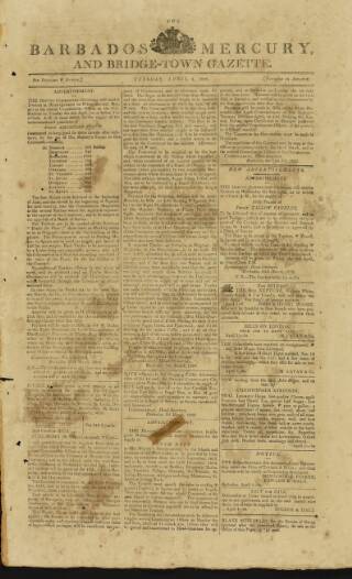 cover page of Barbados Mercury and Bridge-town Gazette published on April 1, 1823