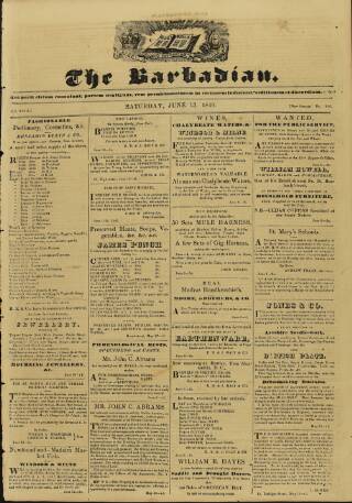 cover page of Barbadian published on June 13, 1840