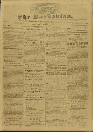 cover page of Barbadian published on April 1, 1843