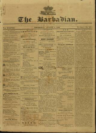 cover page of Barbadian published on August 2, 1860