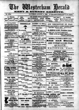 cover page of Westerham Herald published on August 2, 1902