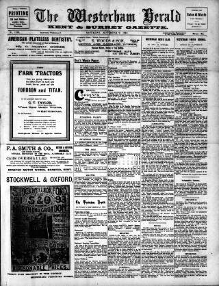 cover page of Westerham Herald published on November 2, 1918