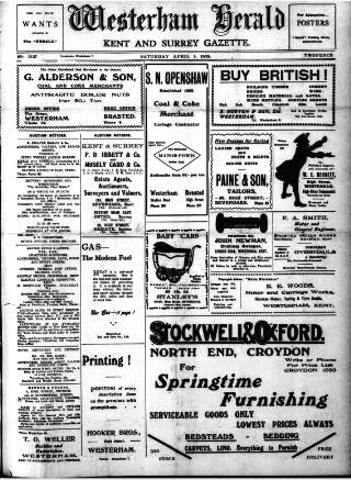 cover page of Westerham Herald published on April 1, 1933