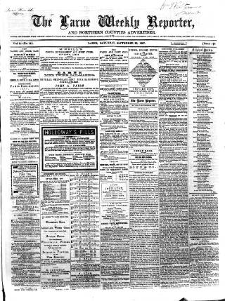cover page of Larne Reporter and Northern Counties Advertiser published on September 28, 1867