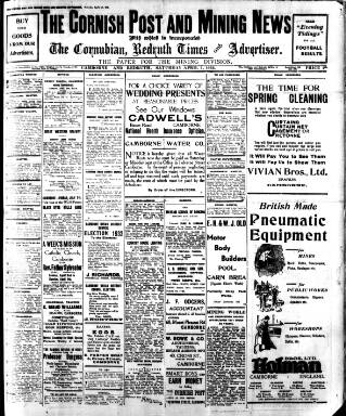cover page of Cornish Post and Mining News published on April 1, 1933