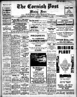 cover page of Cornish Post and Mining News published on November 2, 1940