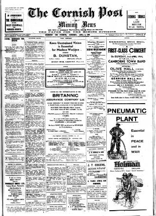 cover page of Cornish Post and Mining News published on April 1, 1944