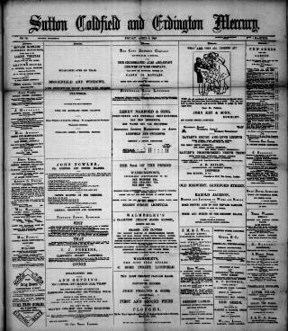 cover page of Sutton Coldfield and Erdington Mercury published on April 1, 1892