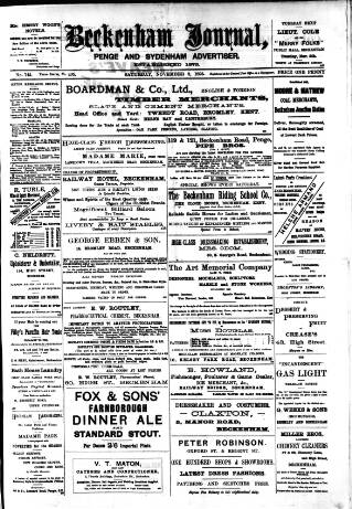 cover page of Beckenham Journal published on November 2, 1895