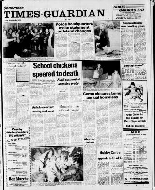 cover page of Sheerness Times Guardian published on November 2, 1973