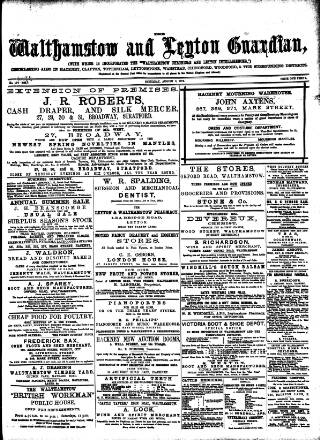 cover page of Walthamstow and Leyton Guardian published on August 2, 1879