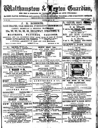 cover page of Walthamstow and Leyton Guardian published on May 22, 1886