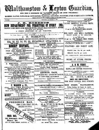cover page of Walthamstow and Leyton Guardian published on November 2, 1889