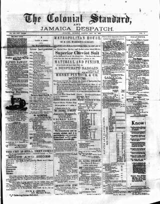 cover page of Colonial Standard and Jamaica Despatch published on May 22, 1884