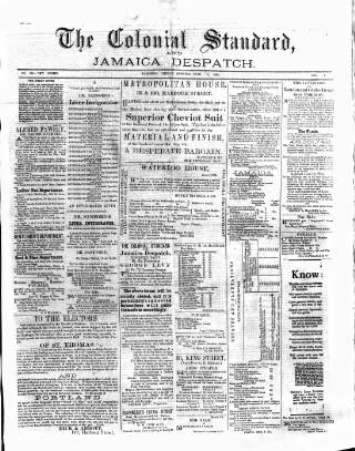 cover page of Colonial Standard and Jamaica Despatch published on June 13, 1884