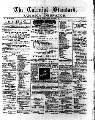 cover page of Colonial Standard and Jamaica Despatch published on November 2, 1886