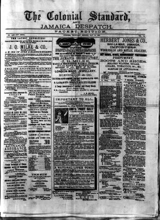 cover page of Colonial Standard and Jamaica Despatch published on May 22, 1889