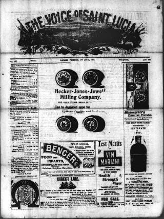cover page of Voice of St. Lucia published on April 1, 1897