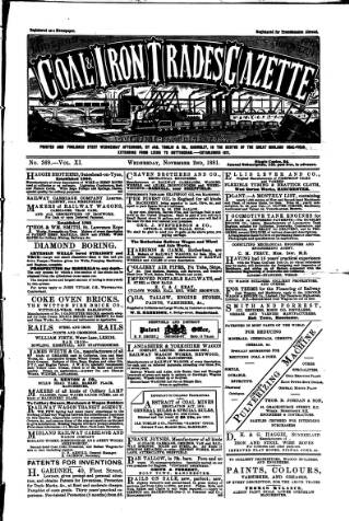 cover page of Midland & Northern Coal & Iron Trades Gazette published on November 2, 1881