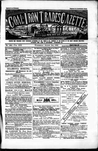 cover page of Midland & Northern Coal & Iron Trades Gazette published on August 2, 1882