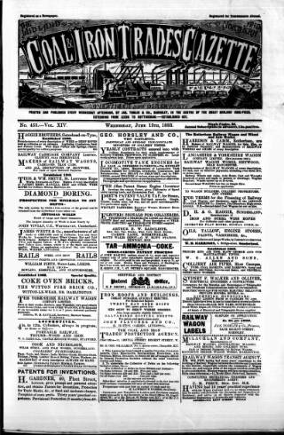 cover page of Midland & Northern Coal & Iron Trades Gazette published on June 13, 1883