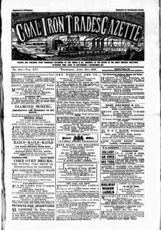 cover page of Midland & Northern Coal & Iron Trades Gazette published on April 2, 1884