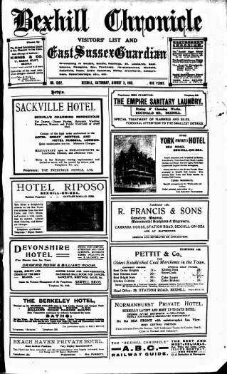 cover page of Bexhill-on-Sea Chronicle published on August 2, 1913