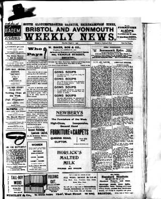 cover page of South Gloucestershire Gazette published on August 2, 1919