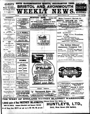cover page of South Gloucestershire Gazette published on April 1, 1922