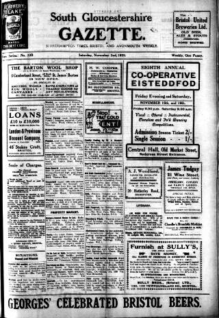 cover page of South Gloucestershire Gazette published on November 2, 1929