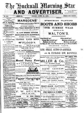 cover page of Hucknall Morning Star and Advertiser published on June 13, 1890