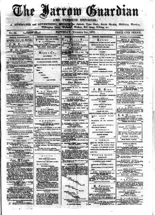 cover page of Jarrow Guardian and Tyneside Reporter published on November 2, 1872