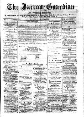 cover page of Jarrow Guardian and Tyneside Reporter published on August 2, 1873