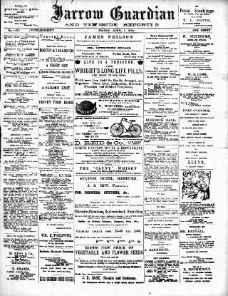 cover page of Jarrow Guardian and Tyneside Reporter published on April 1, 1898