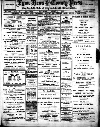 cover page of Lynn News & County Press published on April 1, 1911