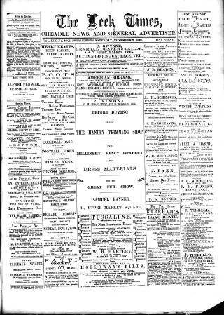 cover page of Leek Times published on November 2, 1889